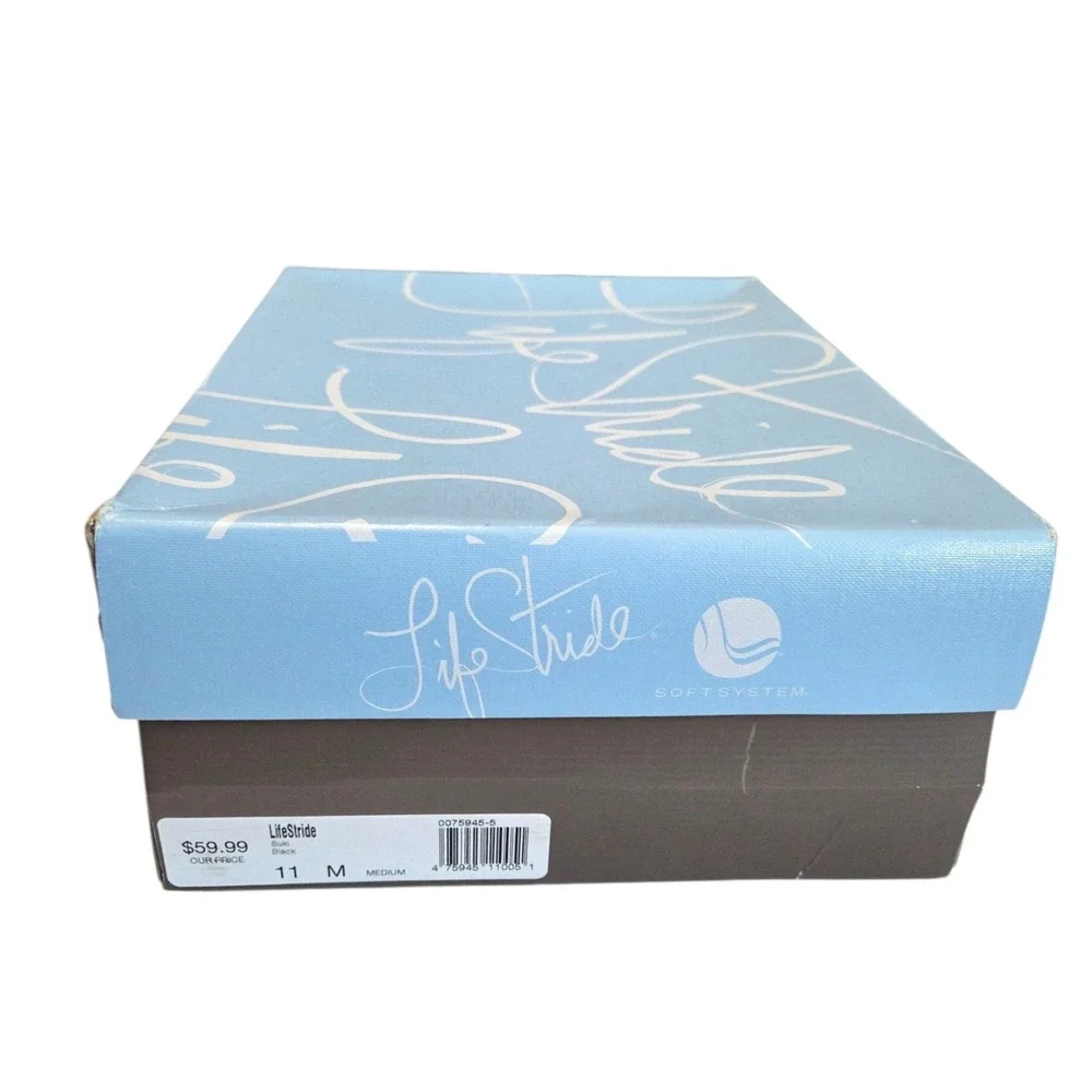 Life Stride Soft System Flex SUKI Size 11‎ Black Leather Cross Strap Heels Shoes